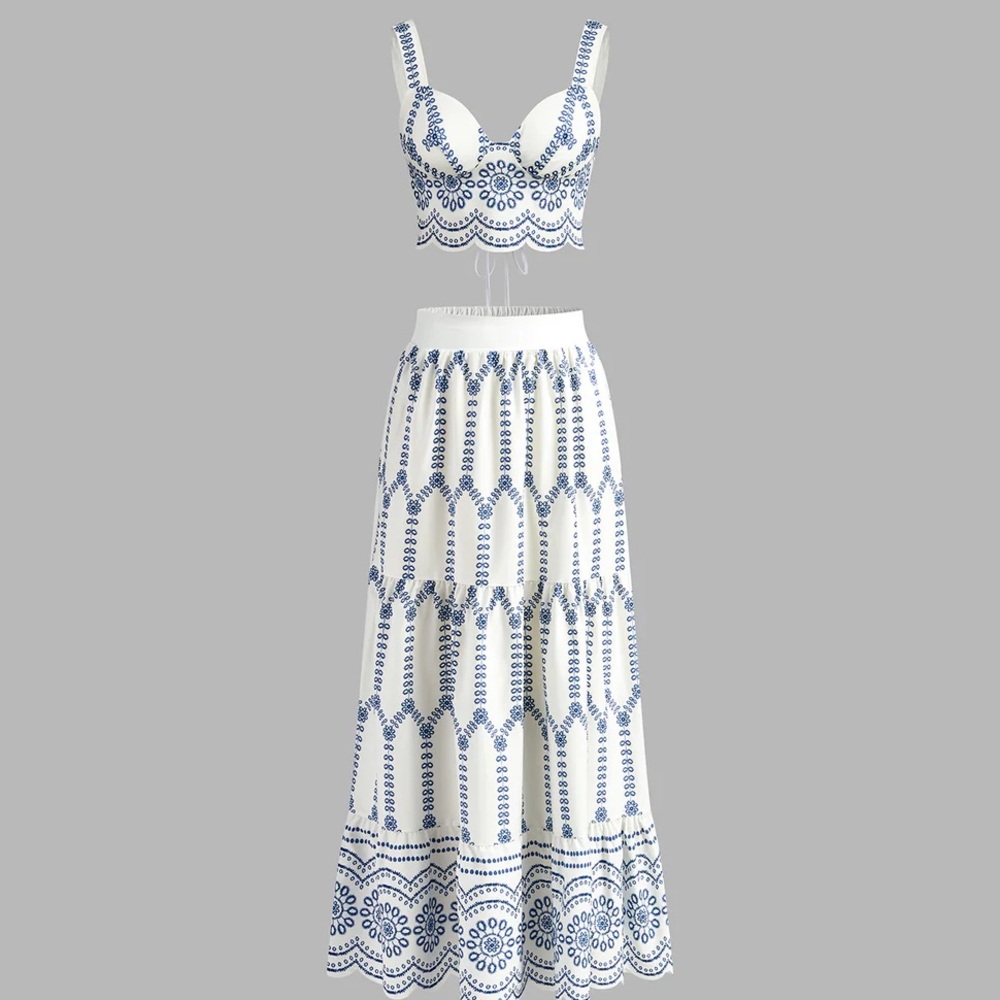 Printed Sleeveless Tie Back Skirt Set
